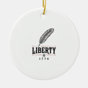 Frihet 1776 Patriotisk Fjäder Vektor Design_1 Julgransprydnad Keramik