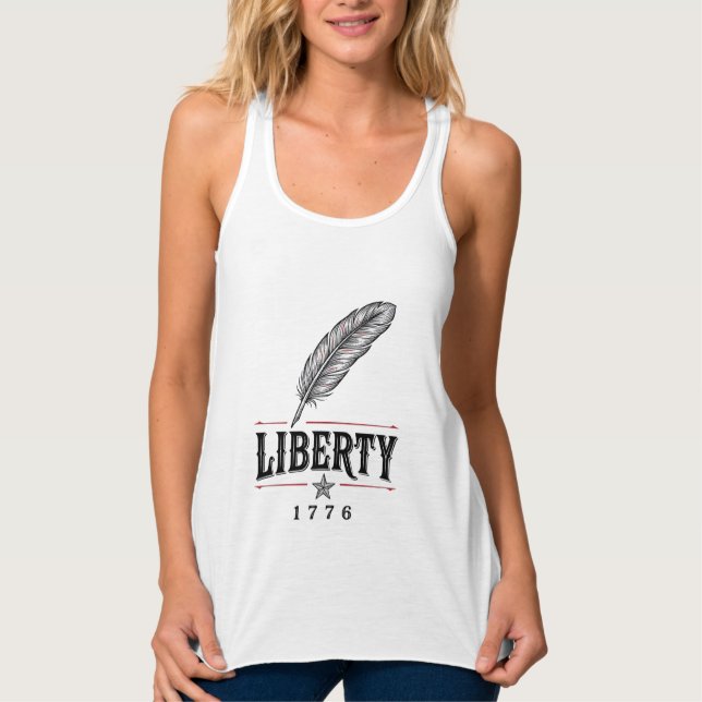 Frihet 1776 Patriotisk Fjäder Vektor Design_1 Linne Med Racerback (Framsida)