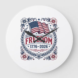 Frihet 1776 Patriotisk Vintage Flagga Blommig Tröj Stor Klocka