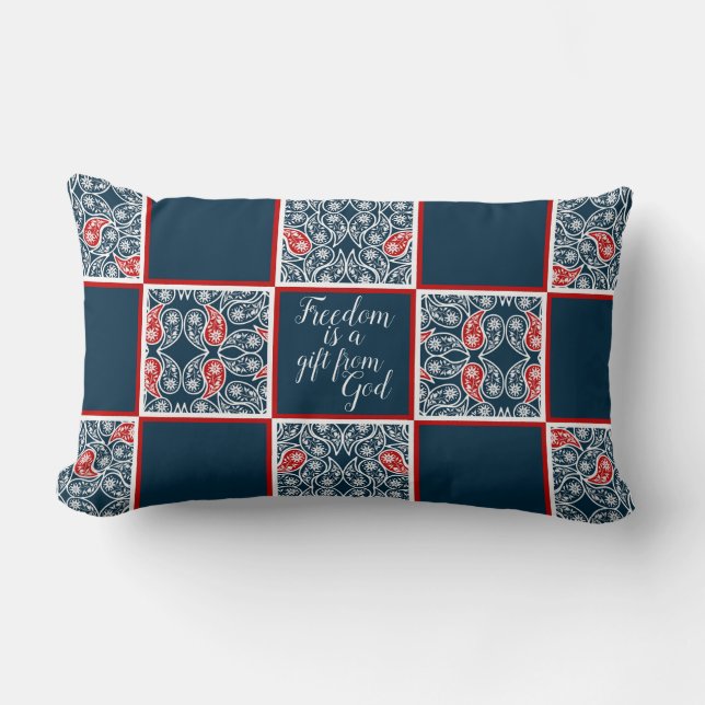 "Frihet är en gåva från Gud" Paisley Pillow Lumbarkudde (Framsida)