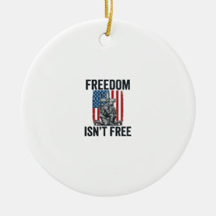 Frihet är inte gratis Patriotiskt soldatminnesmärk Julgransprydnad Keramik
