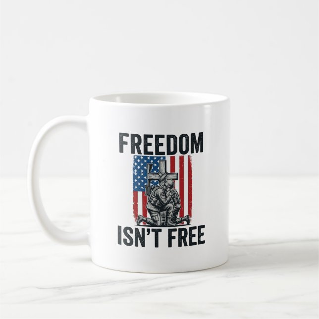 Frihet är inte gratis Patriotiskt soldatminnesmärk Kaffemugg (Vänster)
