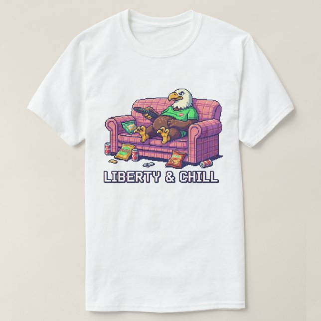 "Frihet & Chill" Rolig Kal Bald Eagle Soffpotatis T Shirt (Design framsida)