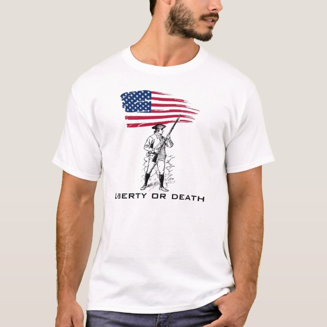 Frihet eller död, Minuteman med flagga Tee Shirt (Framsida)