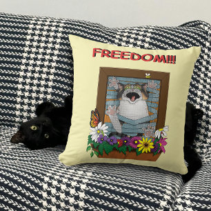 Frihet Flykt Rolig Katt Gul Blommig Fönster Kudde