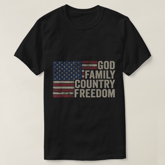 Frihet för Guds familj Land 4 juli USA flagga Chri T Shirt (Design framsida)
