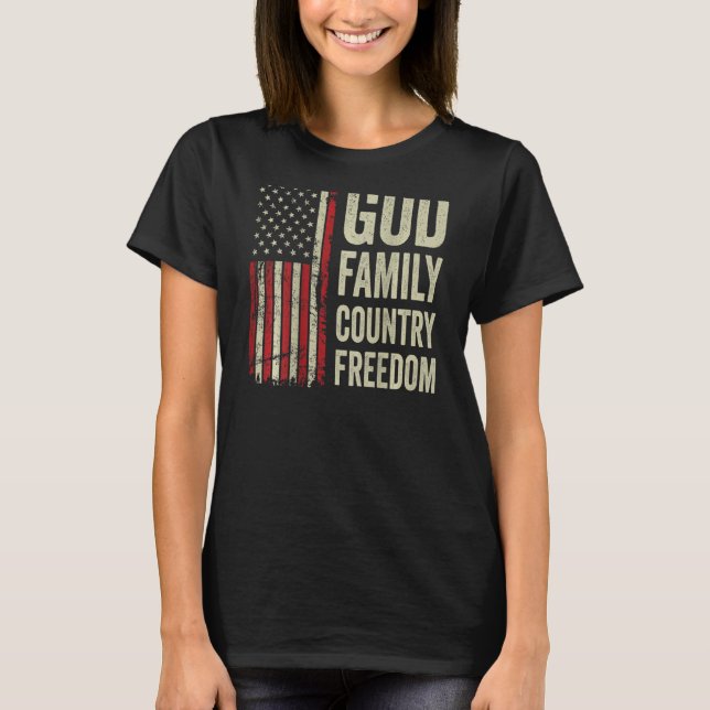 Frihet för Guds familj Land - Patriotic USA flagga T Shirt (Framsida)