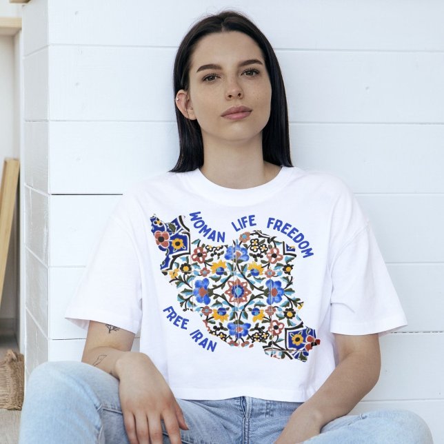 Frihet för kvinnor i livet | Persiska plattor blå T Shirt (Woman Life Freedom | Persian Tiles Blue T-Shirt)