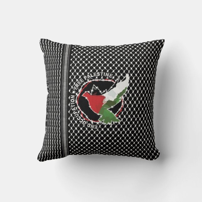 Frihet för Palestina Flagga Kufiya Hatta Mönster Kudde (Baksida)