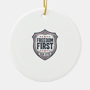 Frihet Först Patriotisk Sköld Vintage Tröja_1 Julgransprydnad Keramik