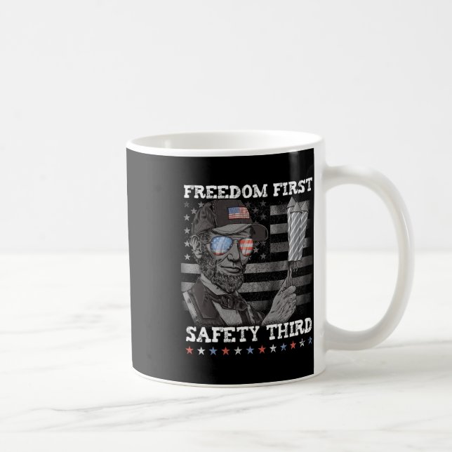Frihet Först Säkerhet Tredje Fyrverkerier 4 Juli L Kaffemugg (Höger)