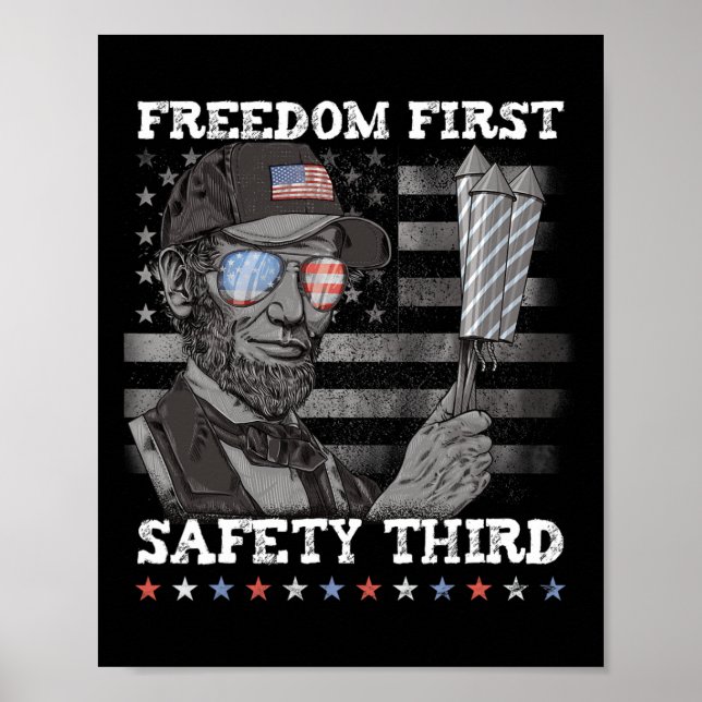 Frihet Först Säkerhet Tredje Fyrverkerier 4 Juli L Poster (Framsidan)