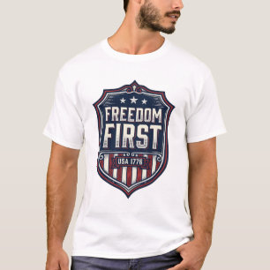 Frihet Först USA 1776 Patriotisk Sköld T-Shirt De