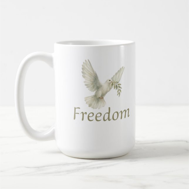 frihet, frihet, fred, duva, vit duva, frihet kaffemugg (Vänster)