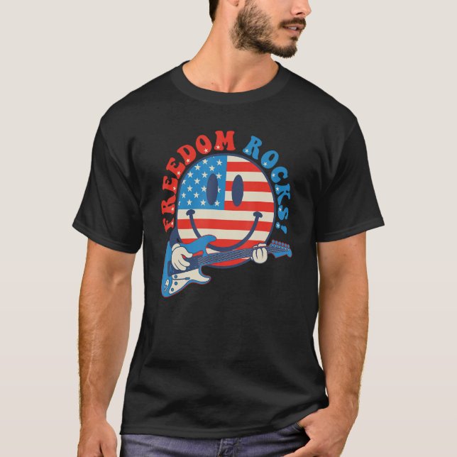 Frihet Går Hippie Ansikte Rock Gitarr Groovy 4:e j T Shirt (Framsida)