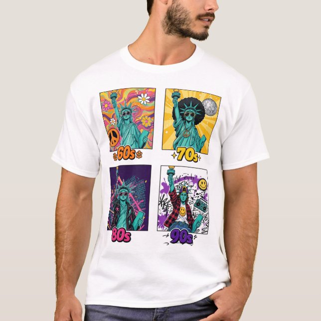 Frihet Genom Decennierna Retro T-Shirt (Framsida)