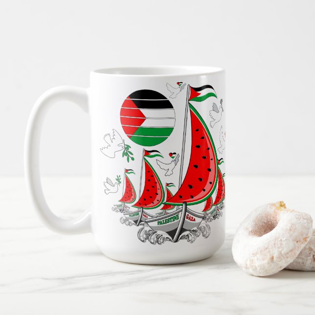Frihet Global Sumud Flotilla Boats till Gaza Kaffemugg (Med munk)