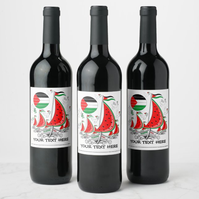 Frihet Global Sumud Flotilla Boats till Gaza Vinflaska Etikett (Flaskor)
