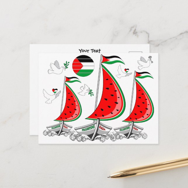 Frihet Global Sumud Flotilla Boats till Gaza Vykort (Fram/Back In Situ)