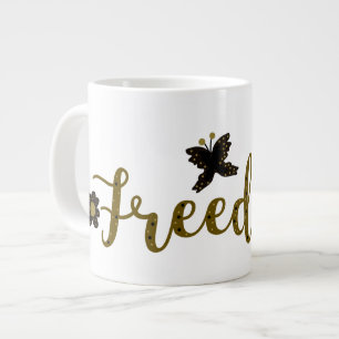 Frihet Guld Boho Vår Fjäril Kalligrafi Jumbo Mugg