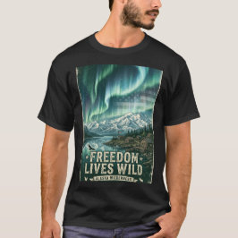 Frihet Låter Vild Alaska Norrsken Stuga. T Shirt