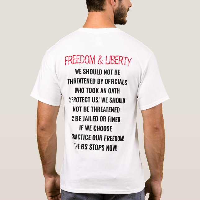 "FRIHET & LIBERTY-,BS STOPS NOW" COVID19.2020 T SHIRT (Baksida)