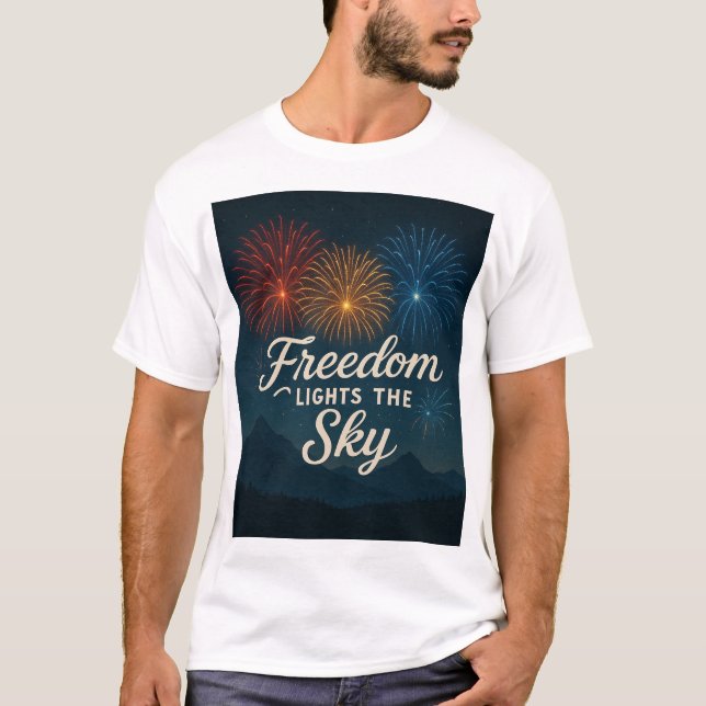 Frihet Ljus Himmel, 4 juli formgivning. T Shirt (Framsida)