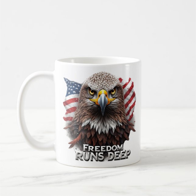 Frihet Löper Djupt Patriotisk USA Stolthet Dekal Kaffemugg (Vänster)