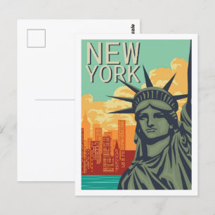 Frihet New York Berömd Resplats Illustration Vykort