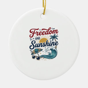 Frihet Och Solsken Vintage Beach Shirt Design (3 Julgransprydnad Keramik