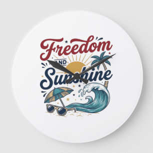 Frihet Och Solsken Vintage Beach Shirt Design (3 Stor Klocka
