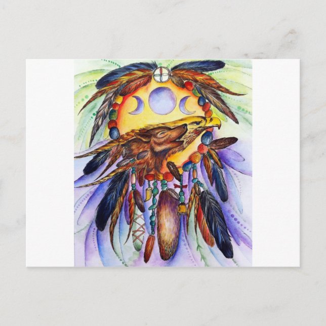 Frihet och Varg och Eagle Spirits Unite Vykort (Framsida)