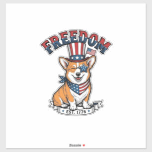 Frihet Patriotisk Corgi Vintage Gravyr T-Shirt_ Klistermärken