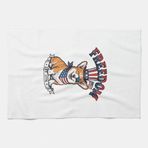 Frihet Patriotisk Corgi Vintage Gravyr T-Shirt_ Kökshandduk