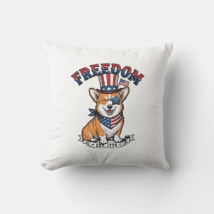 Frihet Patriotisk Corgi Vintage Gravyr T-Shirt_ Kudde