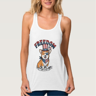 Frihet Patriotisk Corgi Vintage Gravyr T-Shirt_ Linne Med Racerback