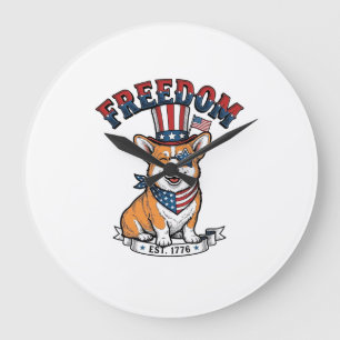 Frihet Patriotisk Corgi Vintage Gravyr T-Shirt_ Stor Klocka