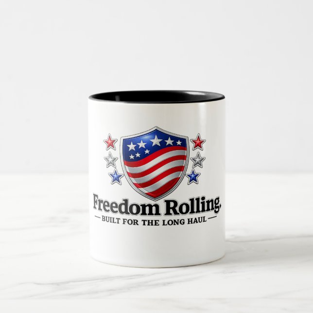 Frihet Rullande Patriotiskt Sköldlogotyp | Amerika Två-Tonad Mugg (Center)