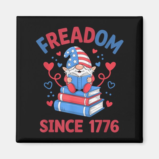 Frihet Sedan 1776 Eldshow Tomte Amerikansk Läsning Magnet (Framsidan)