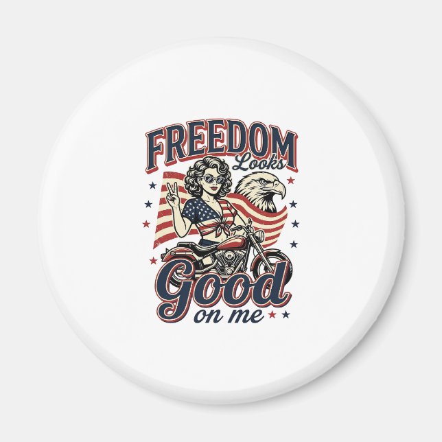 Frihet Ser Bra Patriottisk Vintage Örn Magnet (Framsidan)