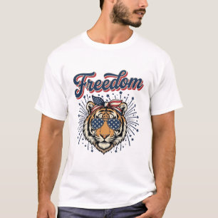 Frihet Tiger Patriotisk Vintage Gravyr T-Shirt_1 T Shirt