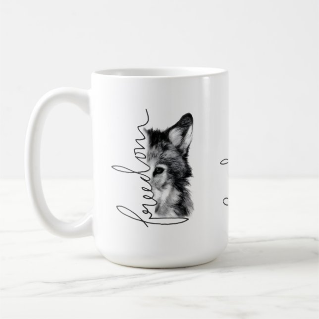 Frihet Varg Minimal Linje Konst - Kaffemugg (Vänster)