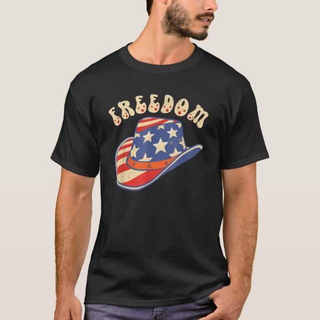 Frihet Western patriotisk Cowboy, 4 juli f T Shirt (Framsida)