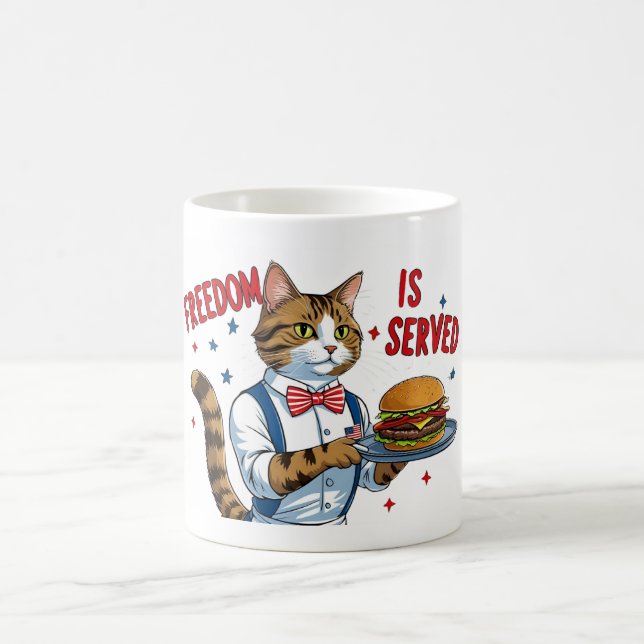 Friheten är betjänt - den berömda Cat Servitör Mug Kaffemugg (Center)