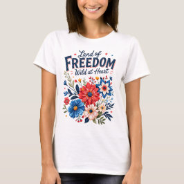 Frihetens land blommig patriotisk grafik t shirt
