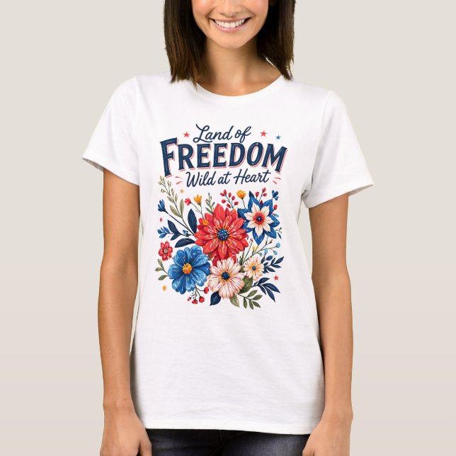 Frihetens land blommig patriotisk grafik t shirt (Framsida)