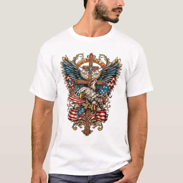 Frihetens vingar där tro och frihet svävar t shirt (Framsida)