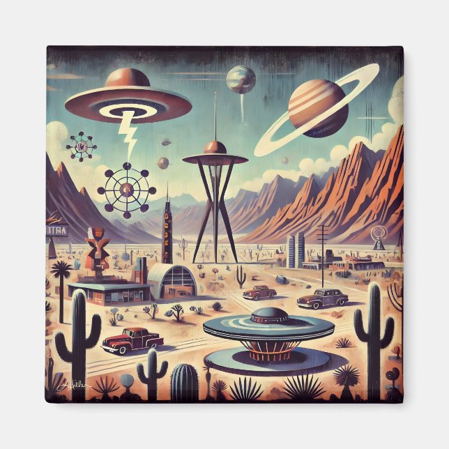 Frihetsåldern Alien Desert Invasion Fantasy Art Magnet (Framsidan)