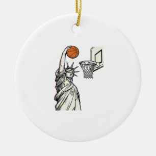 Frihetsbasket dunk Vintage gravyr design_1 Julgransprydnad Keramik