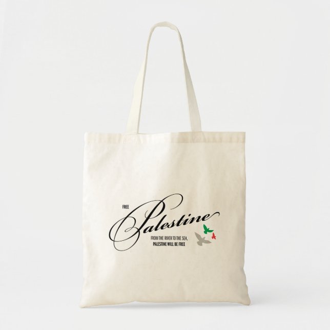 Frihetsbrott: "Free Palestine" Advocacy Tote Bag Tygkasse (Framsidan)